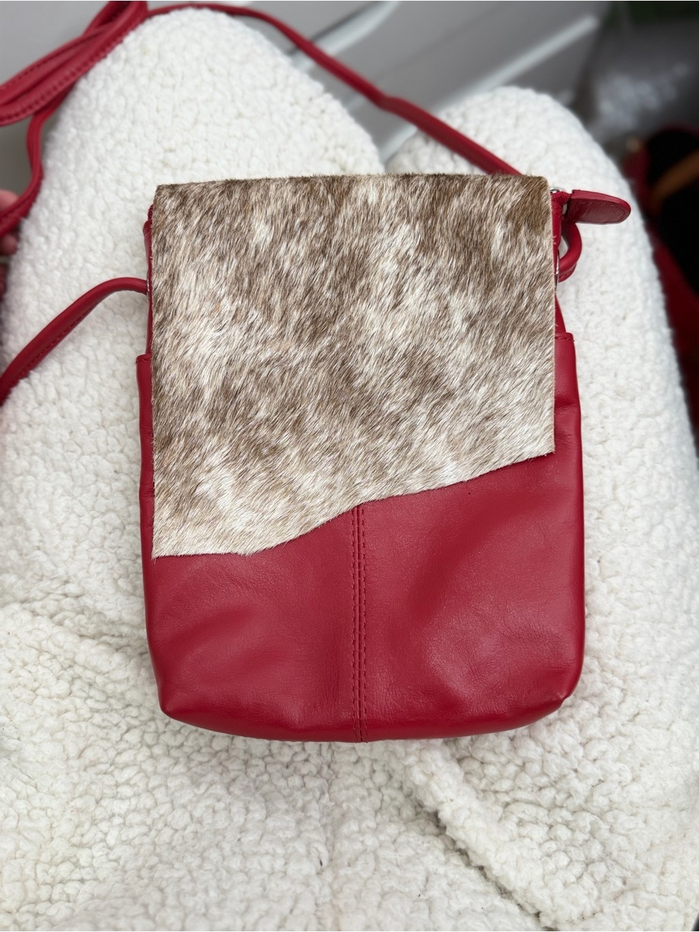 Overland Red Leather Hair-on Cowhide Crossbody Bag Western